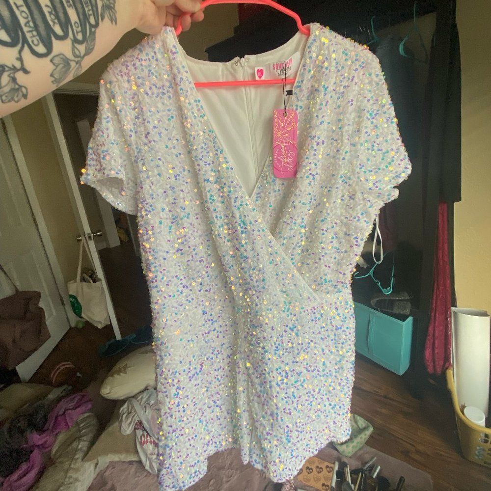 Plus Size Iridescent Sequin Romper NWT